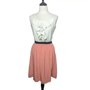 Lula Kate 100% Silk Spaghetti Strap Pink & White Dress With Ruffles Size Zipper